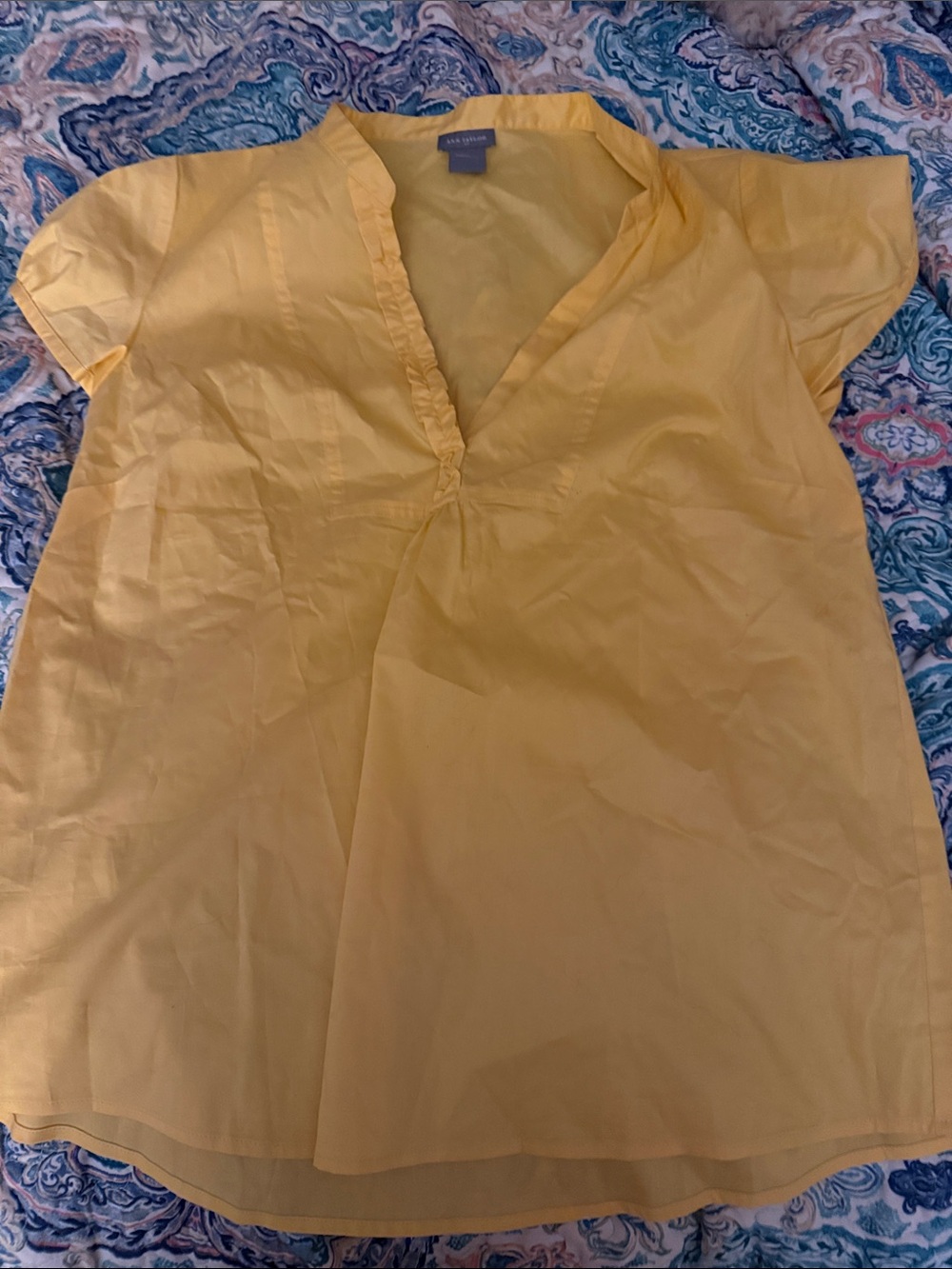 Ann Taylor Mustard Yellow V-Neck Blouse with Ruffle Detail